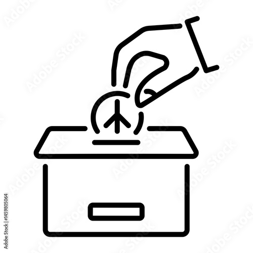 A linear style icon showing a charity box 