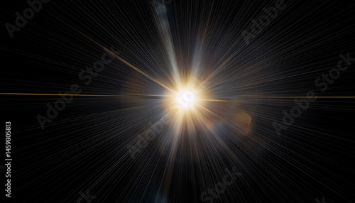 sunburst with lens flare light over black background easy to add overlay or screen filter over photo