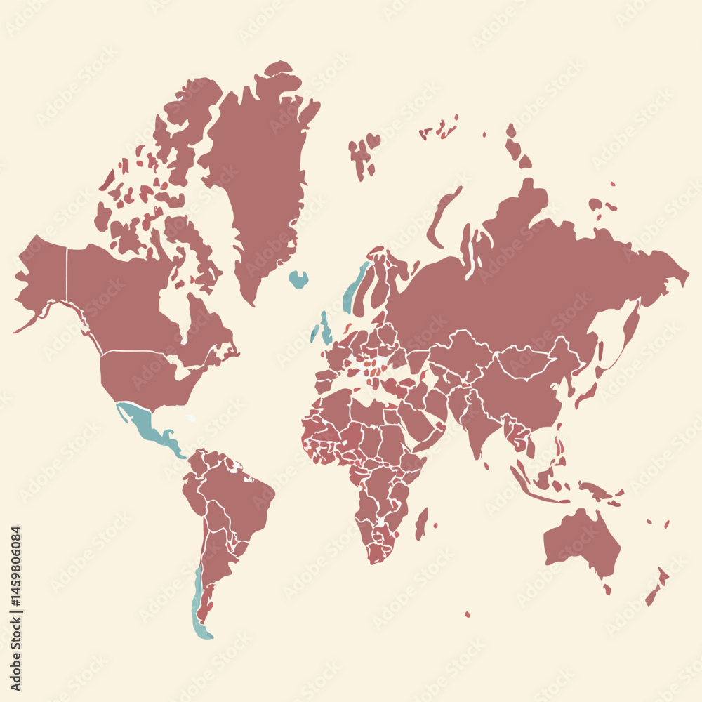 Obraz premium Minimalist Flat World Map Vector in Pastel Tones with Labels for Infographics