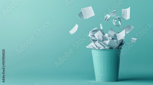 Trash Can Overflowing with Paper