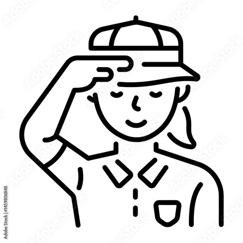A character performing a salute, line style icon 