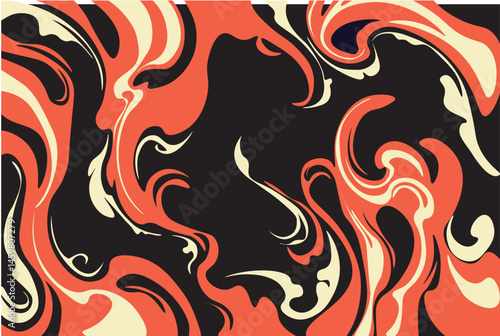 Abstract background with orange and beige swirls on a black backdrop
