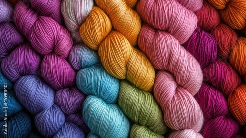 Vibrant array of colorful yarn balls in various shades.