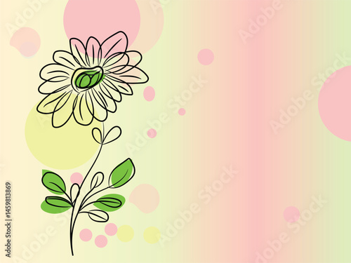 Elegant Line Art Flower Design with Pastel Background and Circles