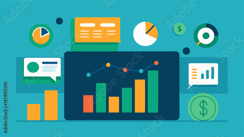 Financial Dashboard An illustration of a digital banking dashboard showcasing graphs and charts representing spending habits savings goals and investment performance.