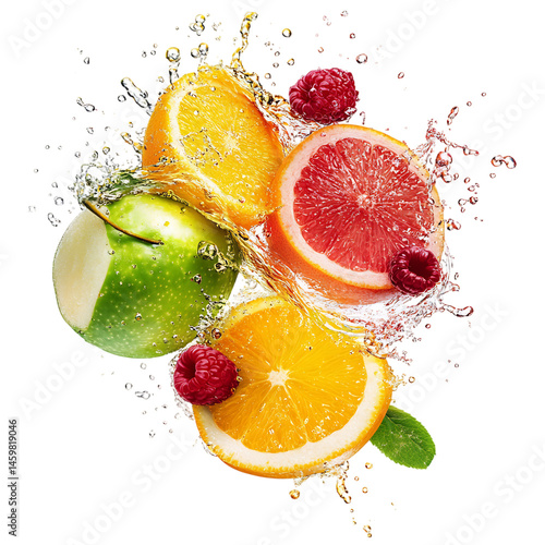 Modern Crisp Fusion of Citrus Berry and Water Splash Isolated on Transparent Background