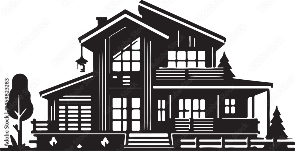 Fototapeta premium A house with garden icon silhouette on white background