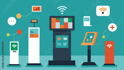 Each description captures different functionalities and features of interactive retail kiosks showcasing their role in enhancing customer experience through technology.
