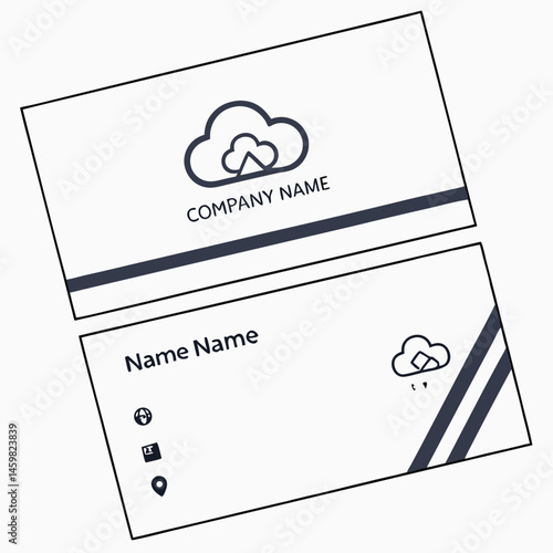 Flat Vector Business Card Template with Cloud Logo and Contact Fields