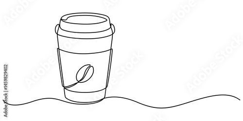 Coffee to go continuous line vector illustration, Paper cup of hot coffee in one Continuous line drawing. Concept of drink to go in line art style. Editable stroke. Vector illustration, Minimal design