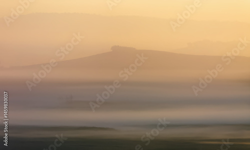 Warm Beige Misty Hills With Soft Atmospheric Light