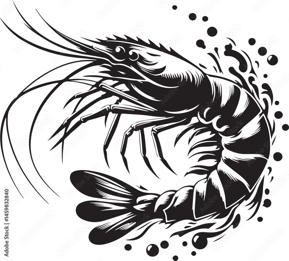 Obraz premium shrimp silhouette vector art illustration white background
