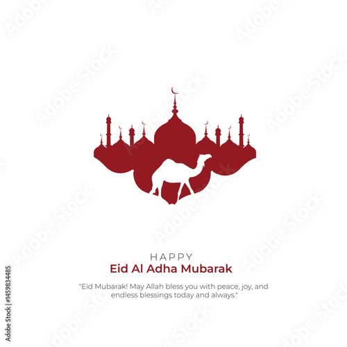Eid Adha Mubarak Greeting Islamic Illustration Background Vector Design With Arabic calligraphy, door, and Goat for Card, wallpaper, banner, cover.