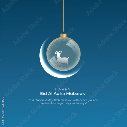 Eid Adha Mubarak Greeting Islamic Illustration Background Vector Design With Arabic calligraphy, door, and Goat for Card, wallpaper, banner, cover.