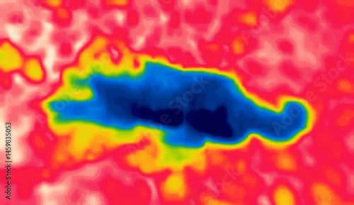 The Inner Sea. Islands in the sea. Color spots of hot and cold tones. Abstract color painting