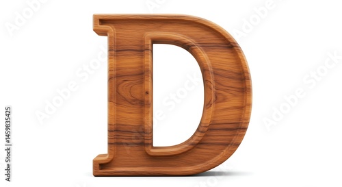 Fototapeta Naklejka Na Ścianę i Meble -  A realistic hand-carved wooden sculpture of the letter D, with natural wood texture and soft shadow, isolated on a white background