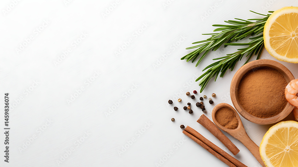 Shrimp with spices and lemon. Cooking recipe concept isolated on a white background 050625 Shrimp with spices and lemon. Cooking recipe concept isolated on a white background 050625