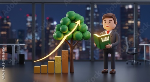 Business Growth Visualization:  A 3D Render of a Thriving Startup Concept
