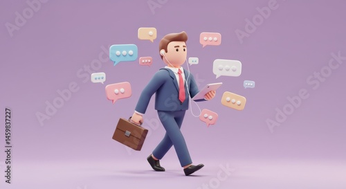 Busy Professional Navigating Digital Communication While Commuting