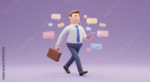 Busy Professional Navigating Digital Communication While Commuting