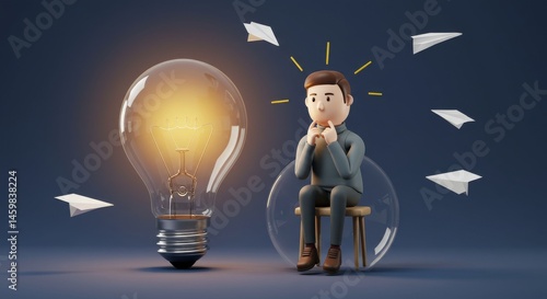 Illuminating Ideas: A 3D Render of Contemplation and Inspiration