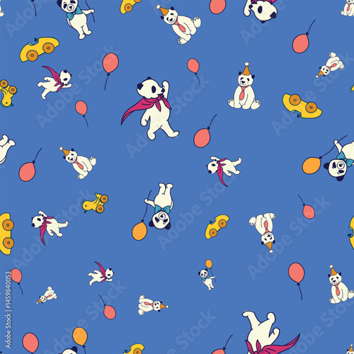 Playful Panda Vector Seamless Pattern Set for Kids Balloons Costumes and Birthday Fun