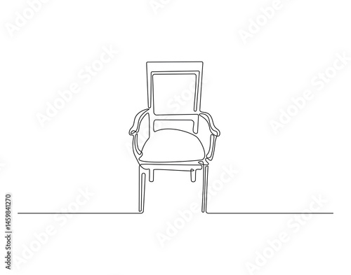 Wooden armchair outline drawing illustration. Continuous line draw of home furniture vector
