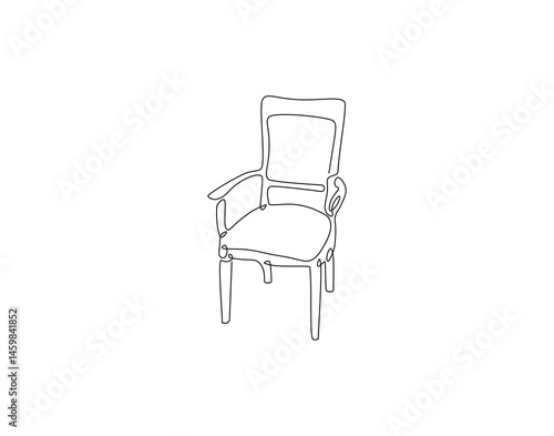 Wooden armchair outline drawing illustration. Continuous line draw of home furniture vector