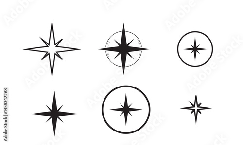A collection of six different star graphic icons in a clean, simple design. on white background