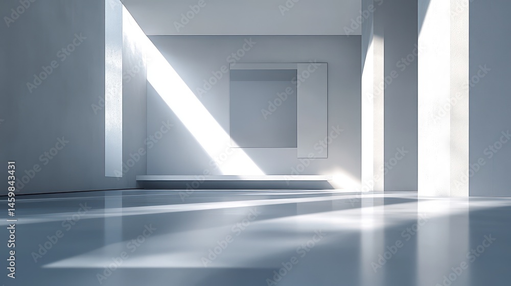 Fototapeta premium A minimalist interior with strong light sources producing exaggerated shadows on smooth surfaces