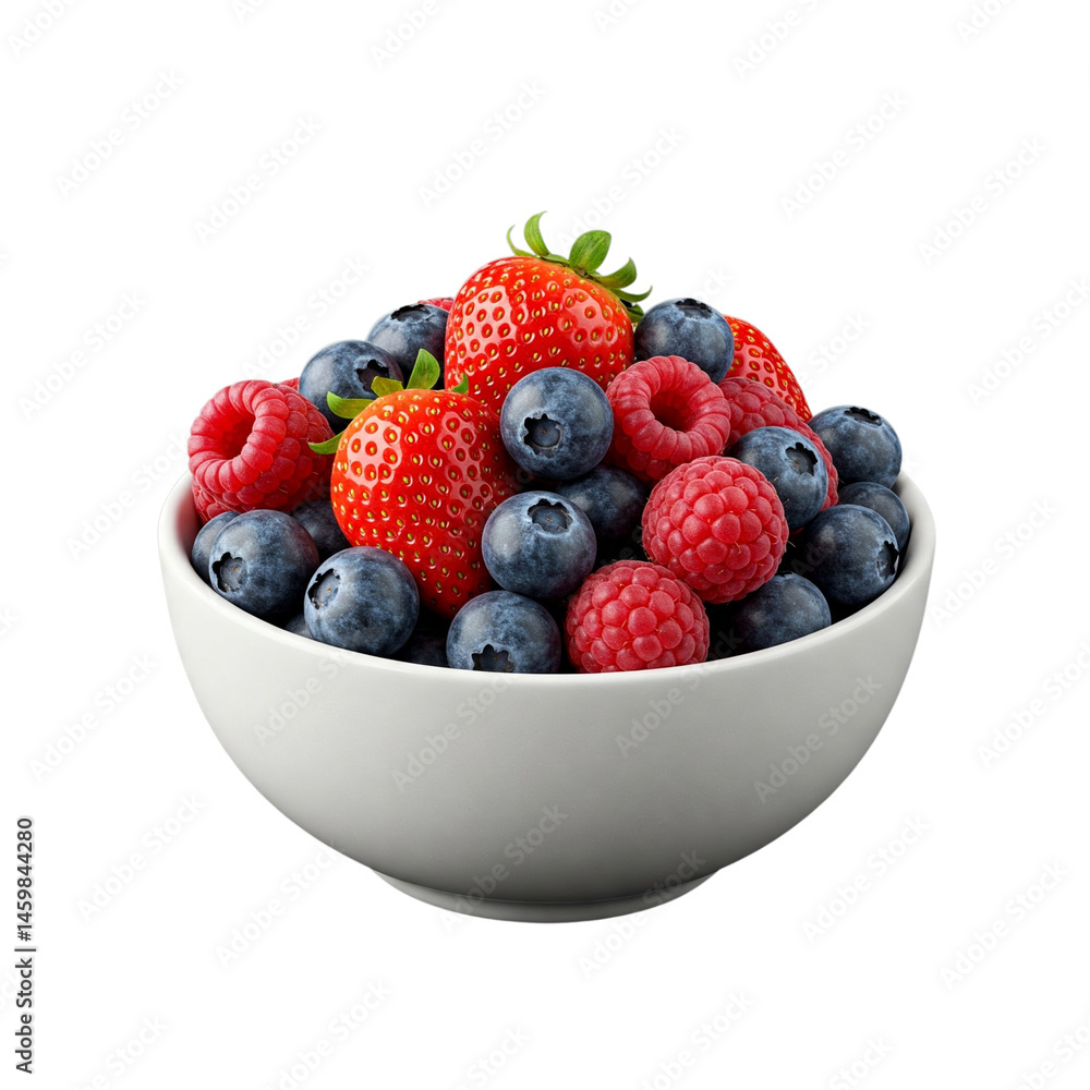 Fresh Berries in Bowl: A Beautiful Assortment of Juicy Strawberries, Raspberries, and Blueberries, Neatly Arranged in a Rustic Wooden Bowl, Perfect for a Healthy, Vibrant Snack Fresh Berries in Bowl: A Beautiful Assortment of Juicy Strawberries, Raspberries, and Blueberries, Neatly Arranged in a Rustic Wooden Bowl, Perfect for a Healthy, Vibrant Snack