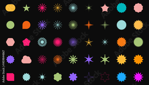 Abstract Geometric Shape Set. Colorful Funky Frames, Labels, and Design Elements in Retro Style. Vector Illustration