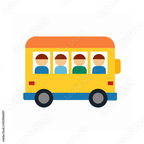 Rural Schoolhouse with School Bus Vector Illustration on White Background


