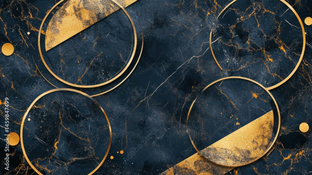 Naklejka premium Luxury wedding invitation cards with gold marble texture background and geometric shapes pattern illustration , no logos, no brands