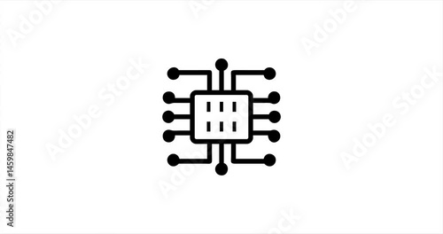 Animated network icon of an AI neural network. Pulsing nodes symbolize a complex system. Black-white HD with alpha channel. Motion graphic for tech visuals.