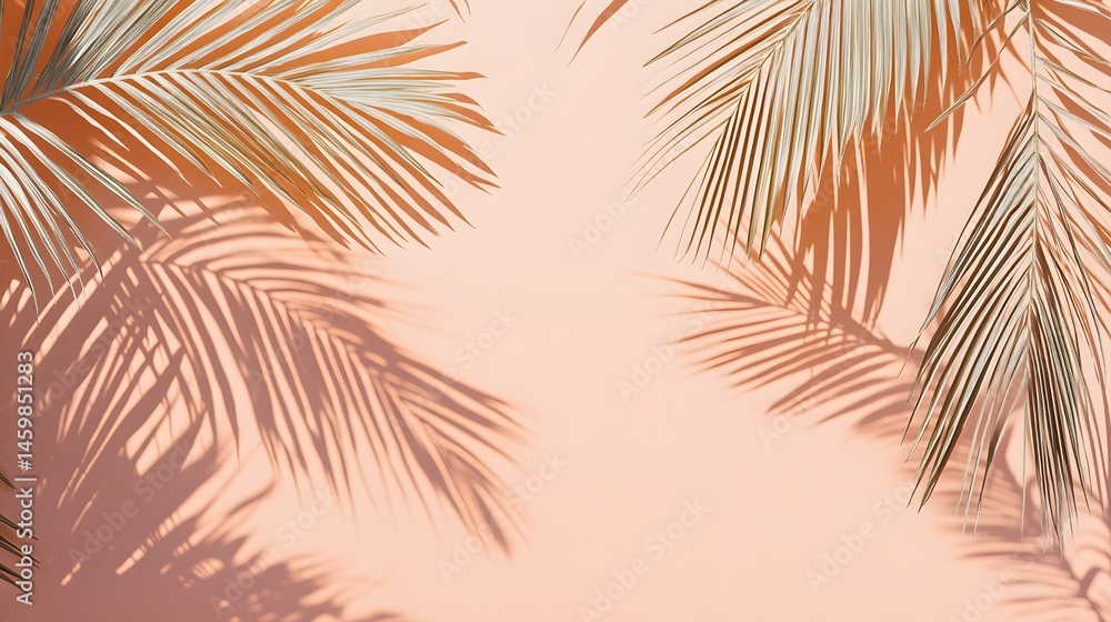 Tropical foliage shadows on a peachy background.