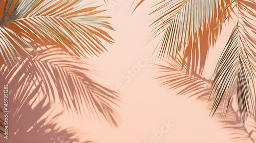Obraz na płótnie Tropical foliage shadows on a peachy background. w salonie