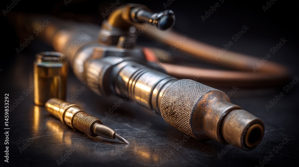 Obraz premium Close-Up View of a MIG Welding Torch and Tools for Metal Fabrication