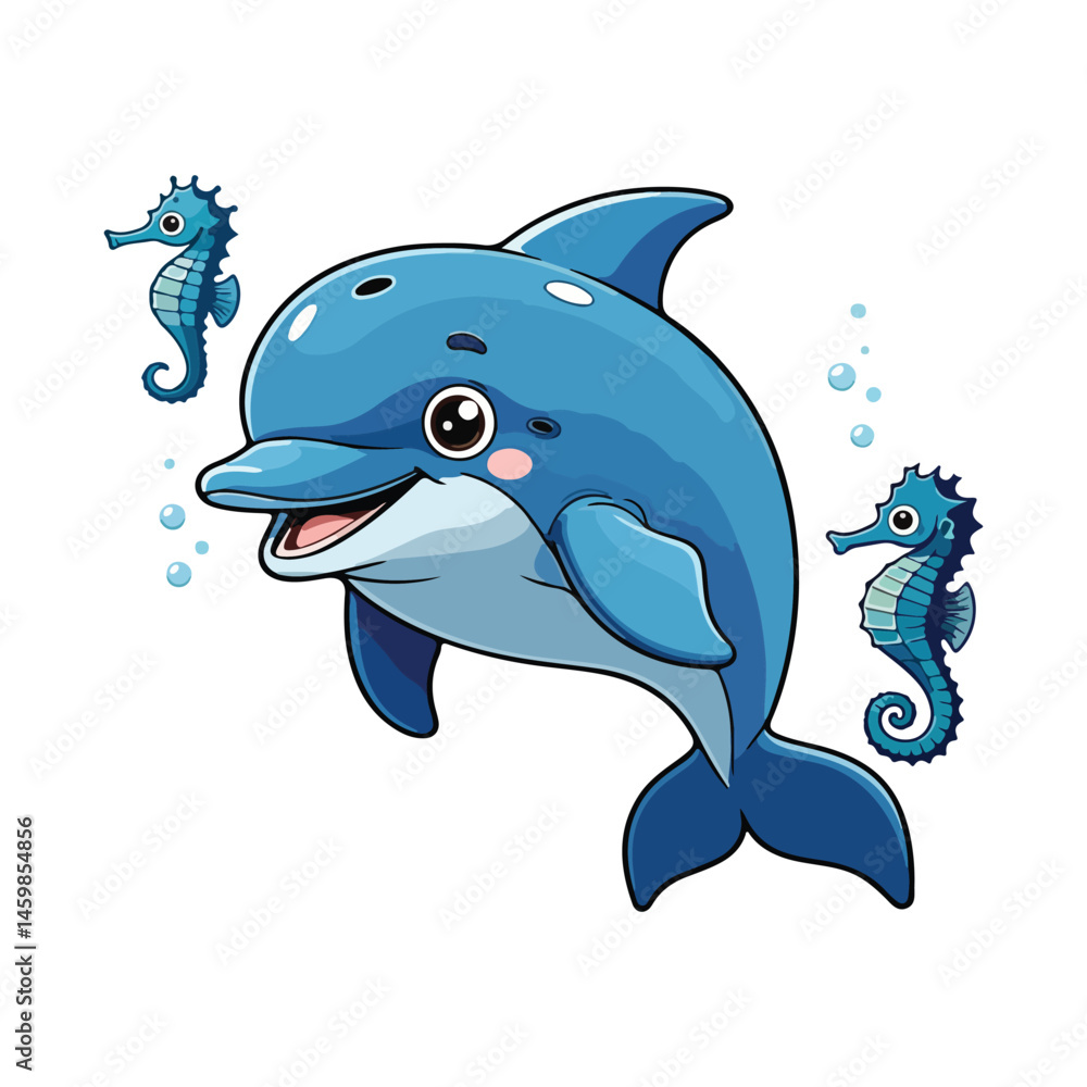 Fototapeta premium Cute Whale Swimming Cartoon Vector Icon Illustration Animal Nature Icon Isolated Flat Vector