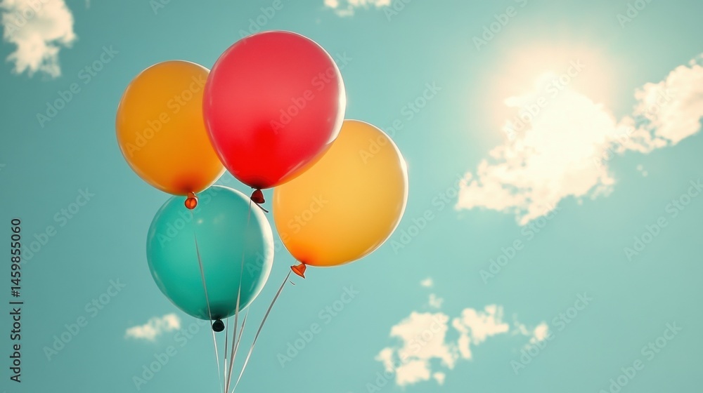 Colorful balloons floating against a pastel sky. Colorful balloons floating against a pastel sky.