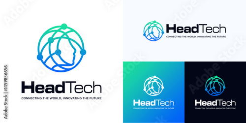Head tech with connection for artificial intelligence, vector logo icon design, innovation high for Integration of AI in the process, smart human face symbol for resulting innovative technology