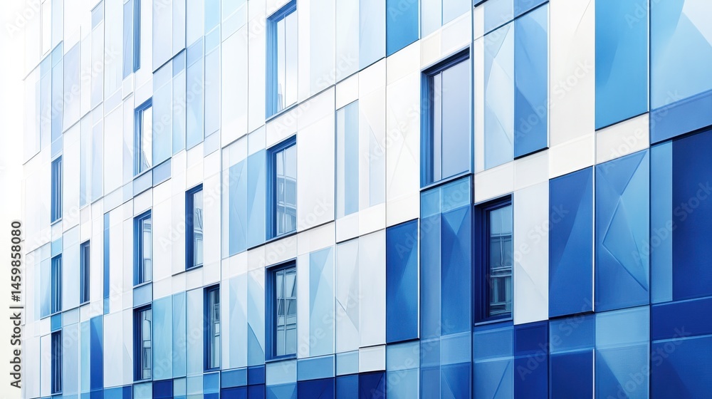 Modern building facade with a pattern of blue and white panels. Modern building facade with a pattern of blue and white panels.