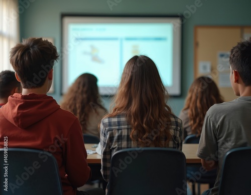 Wallpaper Mural Teens attend driver education lecture at school. Students view projected presentation on wall. Car safety, traffic laws, road rules study in classroom. Education, learning new skills for exam, Torontodigital.ca