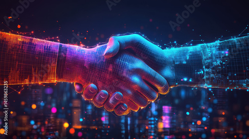 Digital Handshake Abstract City Lights Partnership Concept