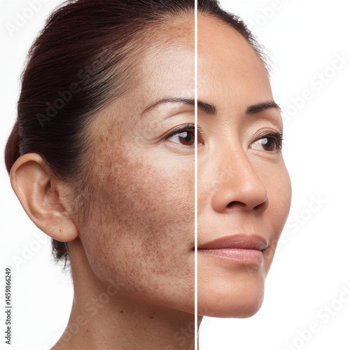 Asian Woman Split Screen – Visible Skin Transformation for Melasma and Dark Spots