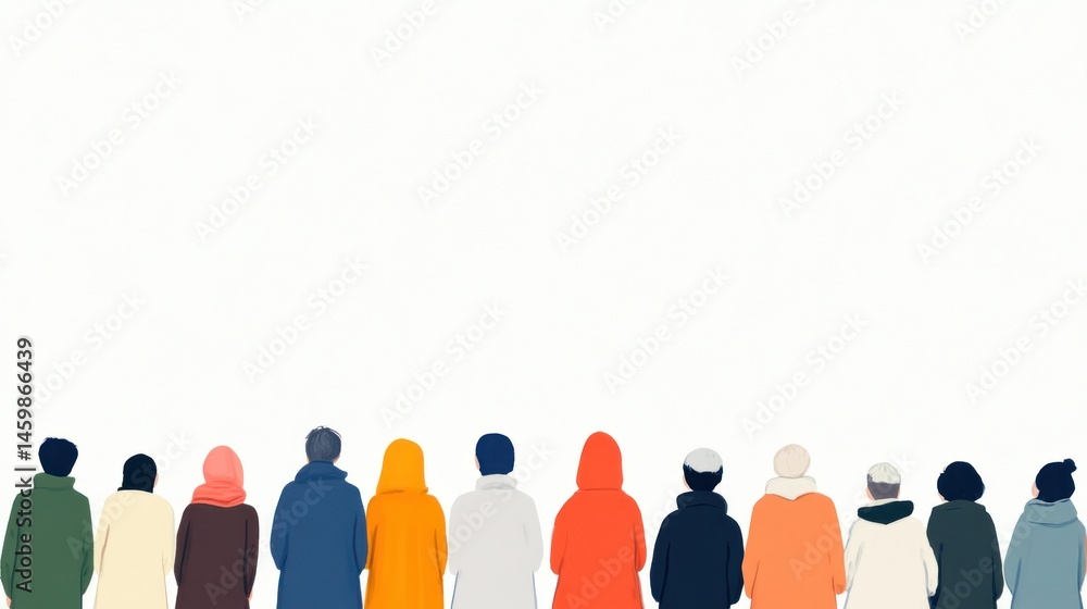 Naklejka premium Colorful Crowd Gazing at a Blank Canvas: A Vision of Unity and Anticipation