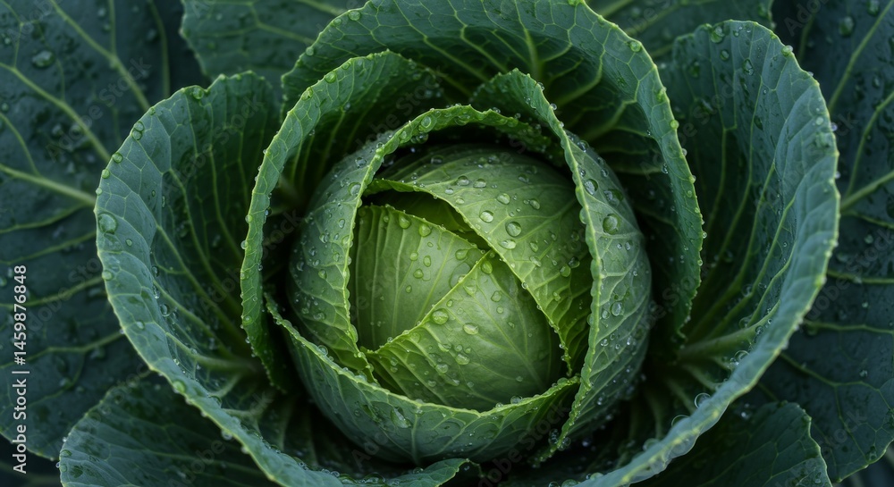 Fototapeta premium A close-up capturing the intricate details of a vibrant green cabbage head