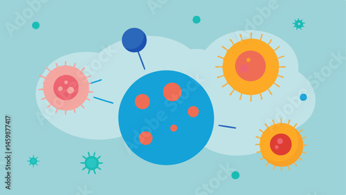 Immune Response Modulation An image of exosomes interacting with immune cells like macrophages depicted with calming colors to represent reduced inflammation.