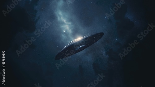 UFO alien saucer in a stunning cosmic landscape.