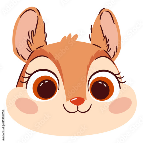 Flat vector illustration in cute cartoon children style. Squirrel's muzzle on white background . Vector illustration